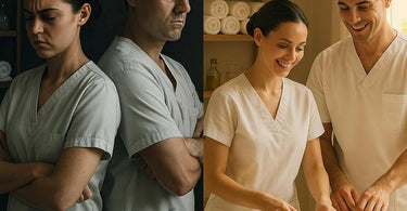 Spa team working together harmoniously in a beautiful salon environment