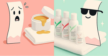 Lycon PrePost Waxing Kit featuring blue bottles of pre-wax gel and post-wax lotion on spa towel