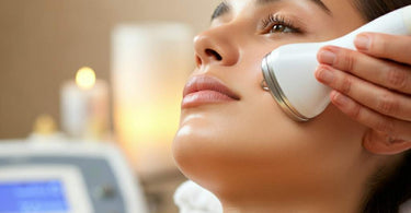 Galvanic facial treatment being performed in a spa setting