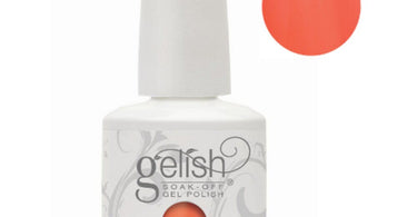 Gelish Sweet Morning Dew coral gel nail polish bottle with swatch showing beautiful light coral creme color
