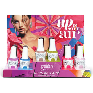 Gelish and Morgan Taylor Up in the Air Mixed Collection display showcasing vibrant gel polish colors perfect for vacation.