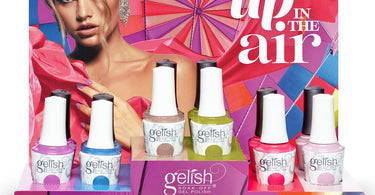 Gelish and Morgan Taylor Up in the Air Mixed Collection display showcasing vibrant gel polish colors perfect for vacation.