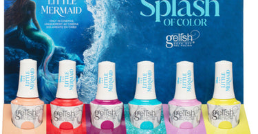 Gelish Soak-Off Gel Polish Splash of Color Collection 6 Piece Display featuring vibrant colors from Disney's The Little Mermaid