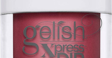 Gelish Xpress Dip - Stilettos In The Snow / 1.5 oz. product displayed in its container, showcasing the vibrant red shade perfect for winter manicures.