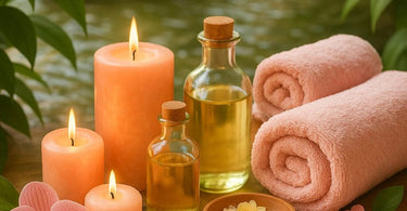 Spa professional managing gift card program with tablet and happy client receiving treatment