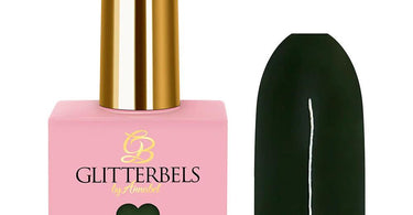 Glitterbels Hema-Free Gel Polish in Break The Rules from the Rock Chick Collection, a deep grungy green nail polish bottle.