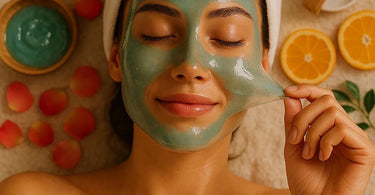 Woman applying a peel-off jelly mask for glowing skin transformation