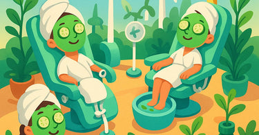 Spa owner discussing green fee options with client at reception desk