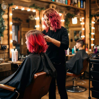 A busy hair salon with clients getting holiday hair color treatments.