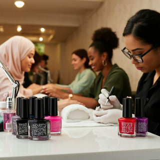 Halal Nail Polish Display in a Modern Nail Salon