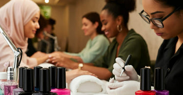 Halal Nail Polish Display in a Modern Nail Salon