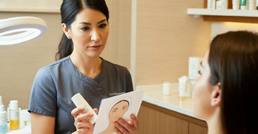 A spa professional educating a client on post-extraction skincare