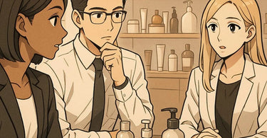 A spa manager interviews a candidate across a table, with a notebook and pen between them, symbolizing a focus on discovery in the hiring process.