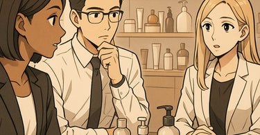 A spa manager interviews a candidate across a table, with a notebook and pen between them, symbolizing a focus on discovery in the hiring process.