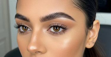 Professional brow tint application showing before and after results