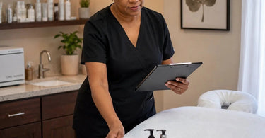 A detailed opening checklist for a spa or salon displayed on a clipboard, symbolizing an organized and efficient morning routine.