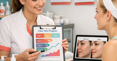 Acne Bootcamp Program for Spas featuring professional skincare products and treatment tools on a clean surface
