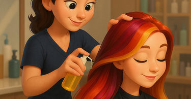 Stylist applying vibrant hair color to a client's hair in a modern salon