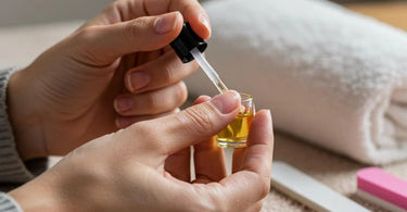Woman applying cuticle oil to maintain healthy nails between salon visits