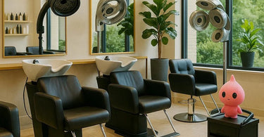 Professional salon and spa equipment including wax warmers, massage tables, and manicure stations