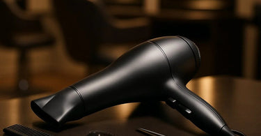 Professional hair dryer with stylist creating perfect blowout in salon setting
