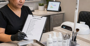 A professional spa therapist meticulously follows a closing checklist to ensure the treatment room is perfectly prepared for the next day's busy schedule, highlighting the importance of organization in the beauty industry.