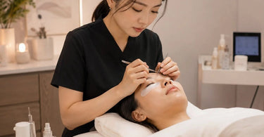 A tranquil and professional lash room setup featuring a comfortable lash bed, soft ambient lighting, and organized supplies, designed to reduce client twitching and create a relaxing spa-like environment for eyelash extension services.
