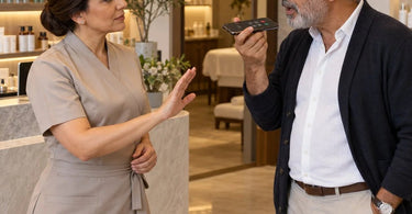 Professional spa setting illustrating how to handle a client taking a speakerphone call while maintaining a peaceful treatment environment