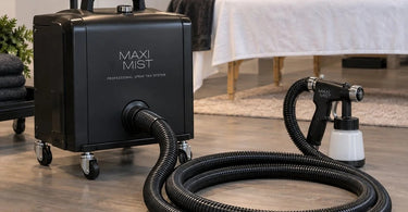 Professional spray tan hose properly maintained to prevent twisting and kinking in a salon setting
