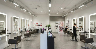 Optimized salon layout with stylish furniture and efficient workflow