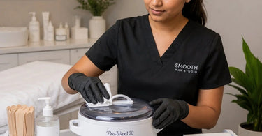 A clean professional salon wax warmer with a sparkling lid and handle, demonstrating how to prevent sticky residue buildup for a pristine spa environment.