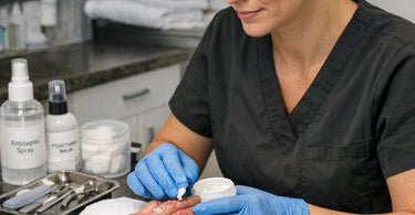 Gentle manicure tools arranged on a spa table for safely treating clients with psoriasis