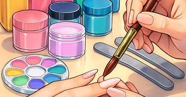 Professional acrylic nail liquid and powder kit with brush and dappen dish for salon use