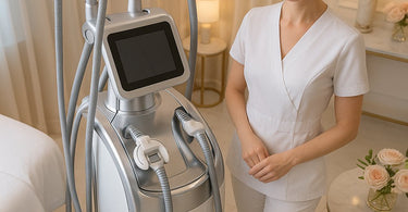 Professional using a body contouring machine for non-invasive fat reduction and skin tightening