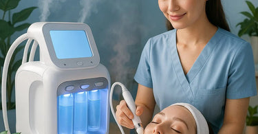 Professional using a body scrub exfoliation machine during spa treatment