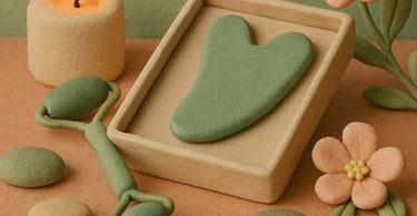 Professional gua sha stone set with rose quartz and jade tools for facial sculpting and lymphatic drainage