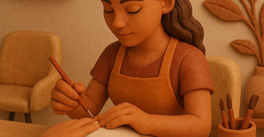 Professional hard gel builder lamp curing nails in a salon setting