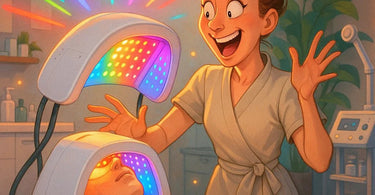 Professional LED light therapy device being used in spa facial treatment