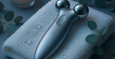 Professional using a microcurrent facial massager for a lifting treatment