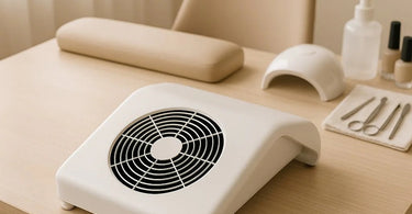 Professional nail dust collector in use at a salon workstation