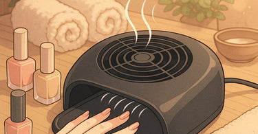 Professional nail polish drying fan in use at a salon, speeding up manicure drying time