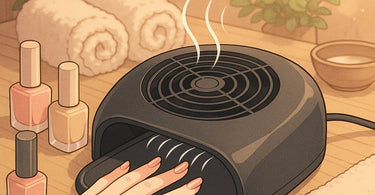 Professional nail polish drying fan in use at a salon, speeding up manicure drying time