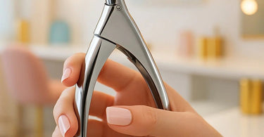 Professional nail tip cutter on a salon table, ready for precise nail shaping
