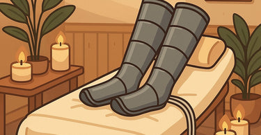 Professional pressotherapy boots in use during spa treatment showing sequential compression technology