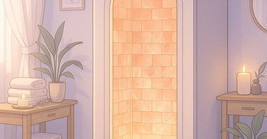 Professional salt therapy booth in a modern spa setting, showcasing halogenerator technology for respiratory and skin wellness treatments