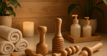 Professional wood therapy tools for spa body contouring and lymphatic drainage treatments