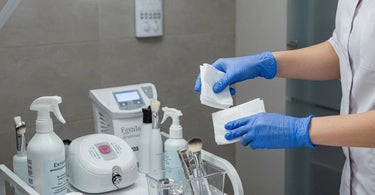 Facial equipment and tools being sanitized in a spa setting