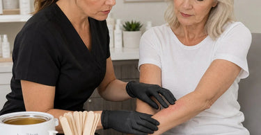 Comparison of normal post-wax irritation showing small red bumps versus an allergic reaction with hives and swelling on skin
