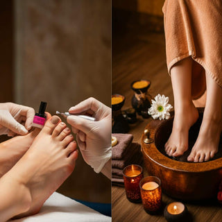 A luxurious foot spa setup with aromatic oils and soft towels