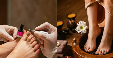 A luxurious foot spa setup with aromatic oils and soft towels